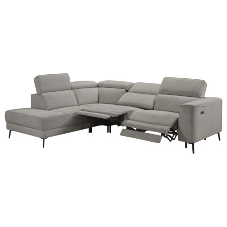 Canapé d'angle gauche 2 places relax électrique tissu gris - BAMAKOR