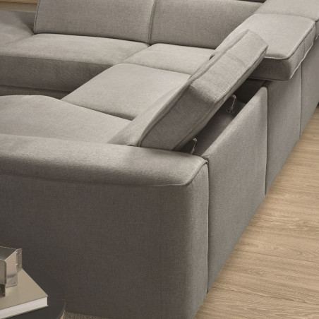 Canapé d'angle gauche 2 places relax électrique tissu gris - BAMAKOR