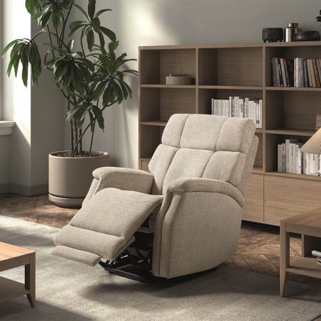 Fauteuil relax releveur électrique tissu crème - LINIRA
