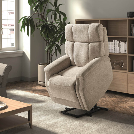 Fauteuil relax releveur électrique tissu crème - LINIRA