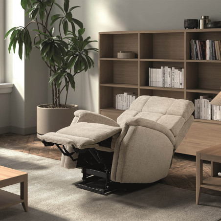 Fauteuil relax releveur électrique tissu crème - LINIRA