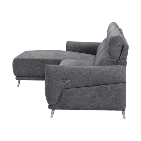 Canapé 3 places relax élec méridienne gauche tissu chiné bleu-gris - SANTIAGOR