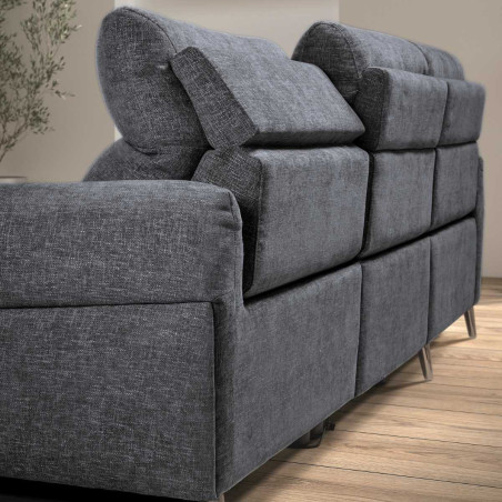 Canapé 3 places relax élec méridienne gauche tissu chiné bleu-gris - SANTIAGOR