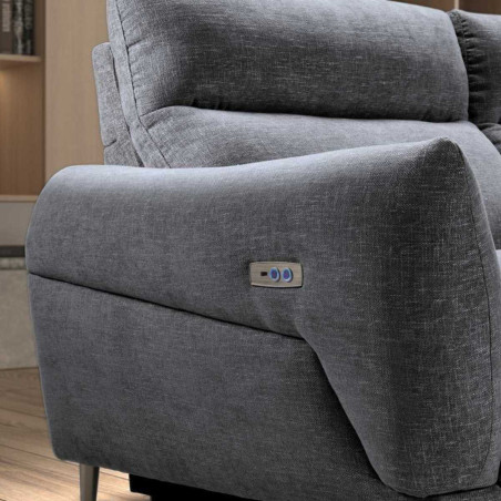 Canapé 3 places relax élec méridienne gauche tissu chiné bleu-gris - SANTIAGOR