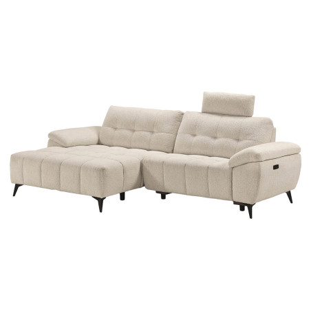 Canapé relax méridienne gauche, têtières réglables, tissu Bubble beige - VILIRA