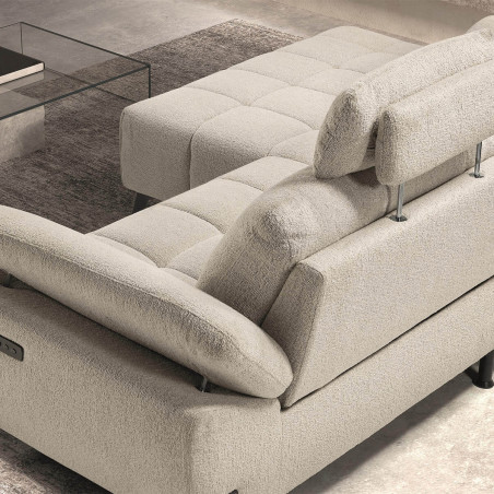 Canapé relax méridienne gauche, têtières réglables, tissu Bubble beige - VILIRA