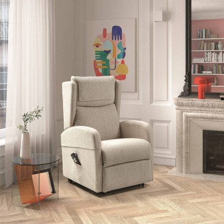 Fauteuil relax releveur électrique beige clair avec roulettes - SEVIA