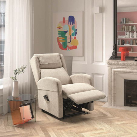 Fauteuil relax releveur électrique beige clair avec roulettes - SEVIA