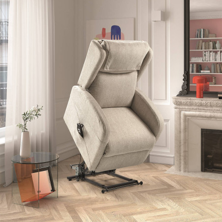 Fauteuil relax releveur électrique beige clair avec roulettes - SEVIA