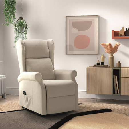 Fauteuil relax releveur électrique tissu ivoire - FAINA