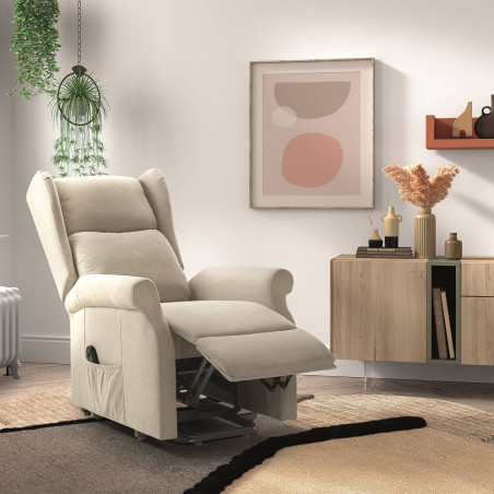 Fauteuil relax releveur électrique tissu ivoire - FAINA