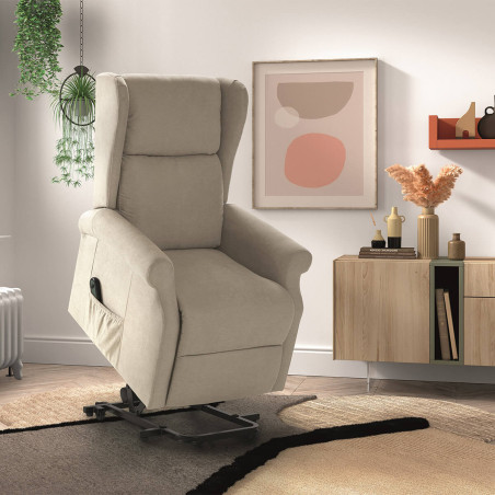 Fauteuil relax releveur électrique tissu ivoire - FAINA