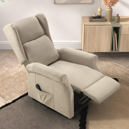 Fauteuil relax releveur électrique tissu ivoire - FAINA