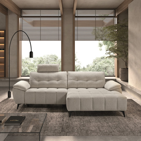 Canapé relax méridienne droite tissu bubble beige - VILIRA