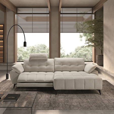 Canapé relax méridienne droite tissu bubble beige - VILIRA