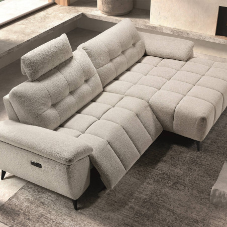 Canapé relax méridienne droite tissu bubble beige - VILIRA