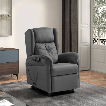 Fauteuil relax releveur électrique gris foncé tissu waterproof - DONIA