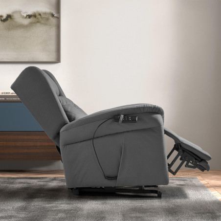 Fauteuil relax releveur électrique gris foncé tissu waterproof - DONIA