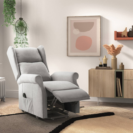 Fauteuil relax releveur électrique tissu gris clair - FAINA