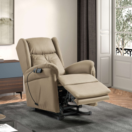 Fauteuil relax releveur électrique beige tissu waterproof - DONIA