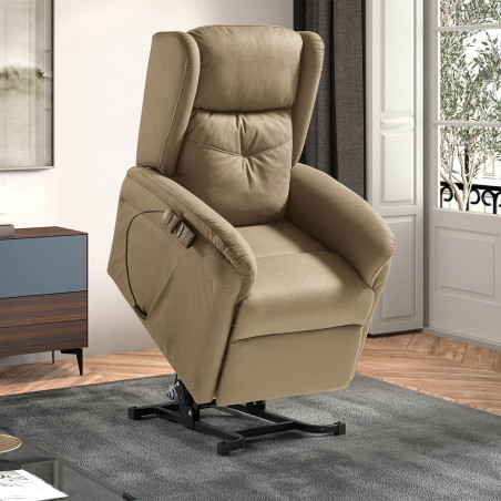 Fauteuil relax releveur électrique beige tissu waterproof - DONIA