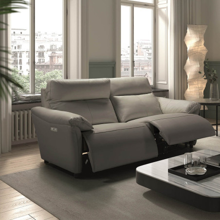 Canapé 3 Places Relax Électrique Cuir Gris Éléphant - MAZIRA
