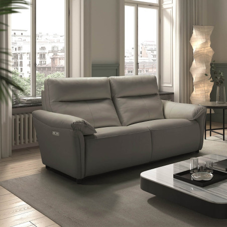 Canapé 3 Places Relax Électrique Cuir Gris Éléphant - MAZIRA