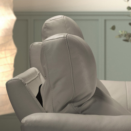 Canapé 3 Places Relax Électrique Cuir Gris Éléphant - MAZIRA