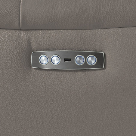 Canapé 3 Places Relax Électrique Cuir Gris Éléphant - MAZIRA