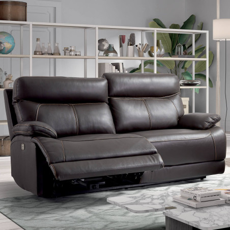 Canapé Relax Électrique 3 Places Cuir Marron - CORMOUE