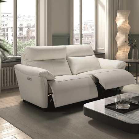 Canapé 3 places relax électrique en cuir blanc - MAZIRA