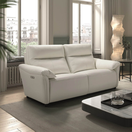 Canapé 3 places relax électrique en cuir blanc - MAZIRA