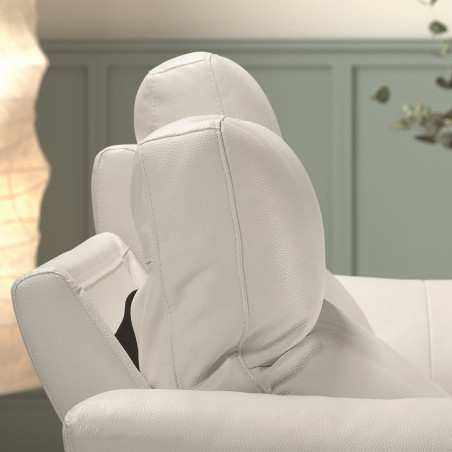 Canapé 3 places relax électrique en cuir blanc - MAZIRA