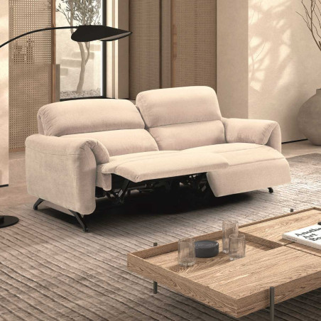 Canapé relax électrique 3 places tissu polyester beige - MALKOR