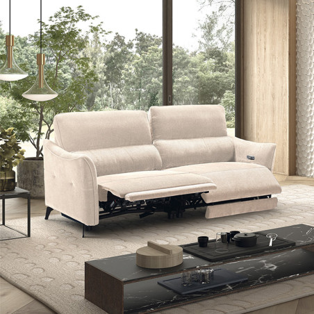 Canapé 3 Places Électrique Tissu Waterproof Beige - BURGA