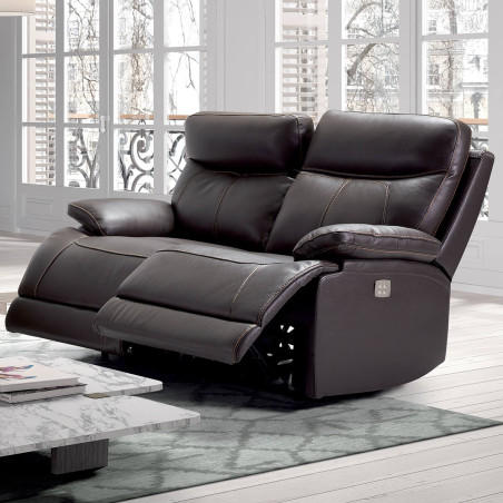 Canapé Relax Électrique 2 Places Cuir Marron - CORMOUE