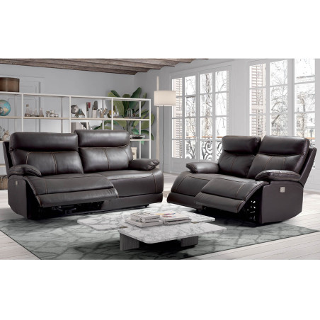 Canapé Relax Électrique 2 Places Cuir Marron - CORMOUE