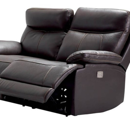 Canapé Relax Électrique 2 Places Cuir Marron - CORMOUE