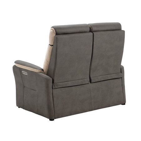 Canapé relax électrique 2 places New Nobuck gris foncé et beige - COIMA
