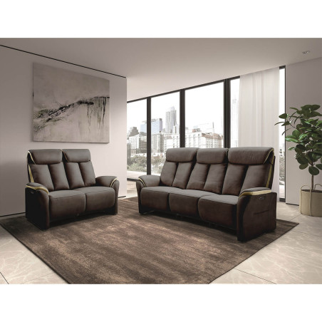 Canapé relax électrique 2 places New Nobuck gris foncé et beige - COIMA