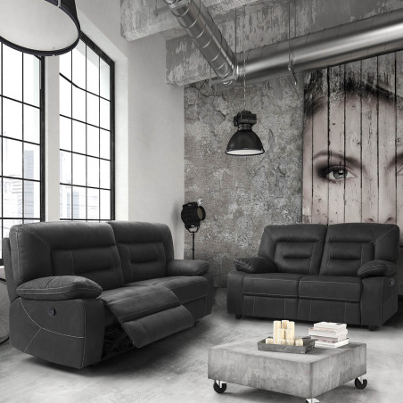 Canapé relax manuel 2 places gris foncé - ALNASS