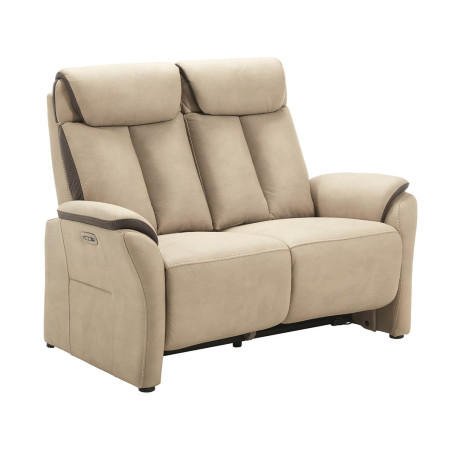 Canapé relax électrique 2 places New Nobuck beige et gris foncé - COIMA