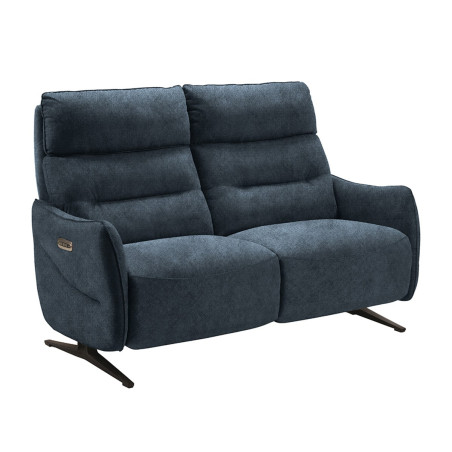 Canapé relax électrique 2 places tissu bleu pieds métal - LISIA