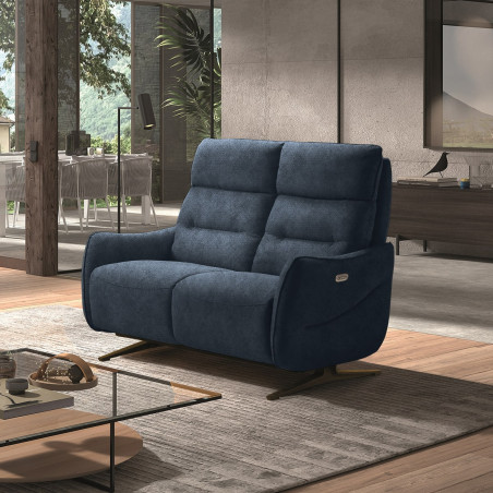 Canapé relax électrique 2 places tissu bleu pieds métal - LISIA