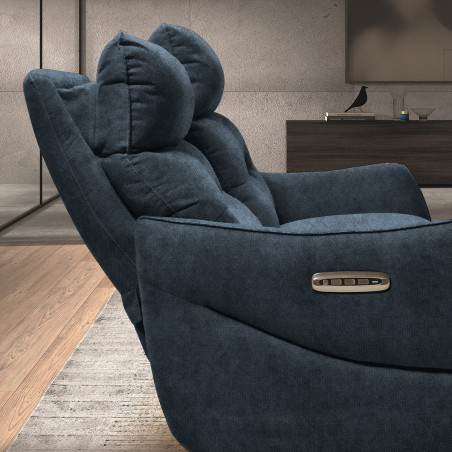 Canapé relax électrique 2 places tissu bleu pieds métal - LISIA