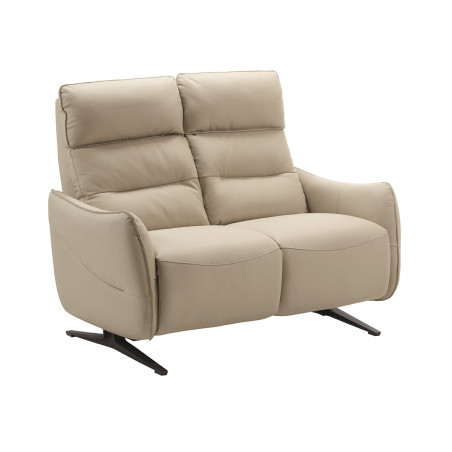 Canapé fixe 2 places cuir beige pieds métal - LISIA