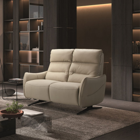 Canapé fixe 2 places cuir beige pieds métal - LISIA