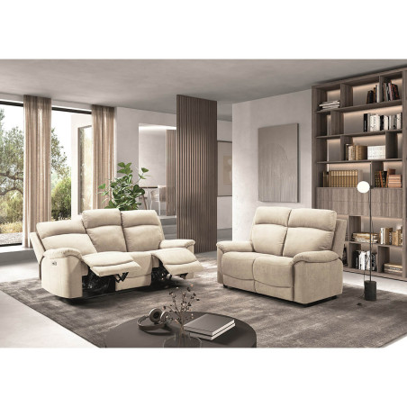 Canapé 2 Places Fixe Tissu Ivoire - HUESA