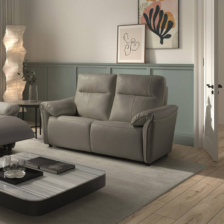 Canapé 2 Places Fixe en Cuir Gris Éléphant - MAZIRA