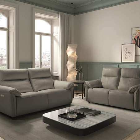 Canapé 2 Places Fixe en Cuir Gris Éléphant - MAZIRA